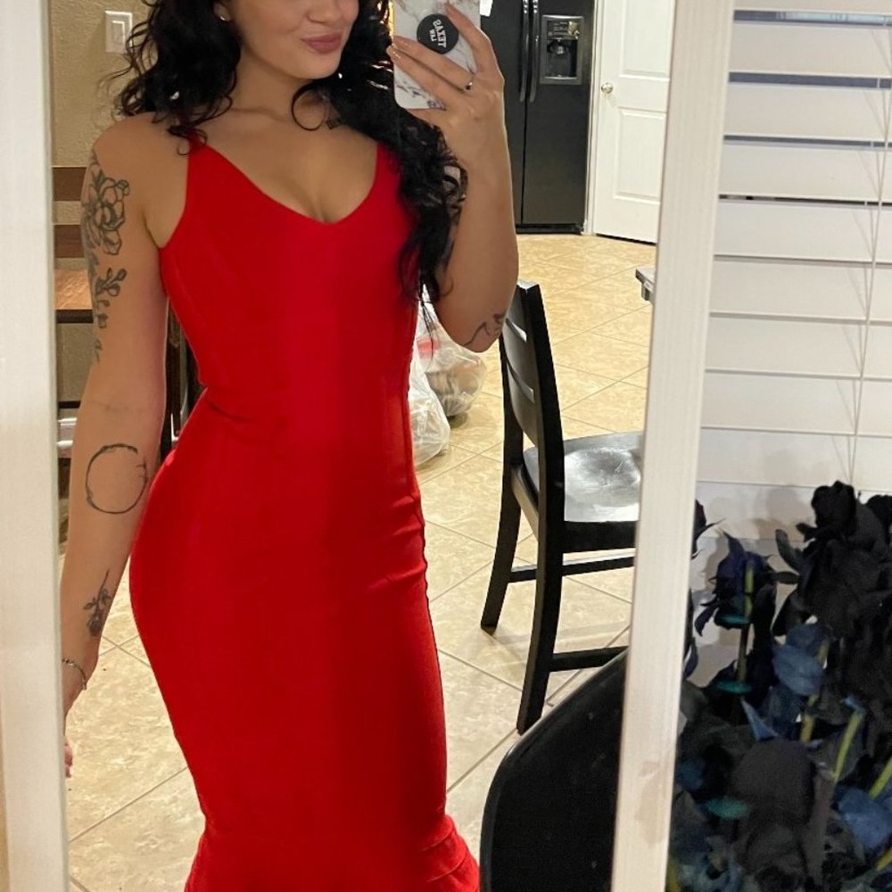 Red Cocktail Midi Dress Mermaid Style